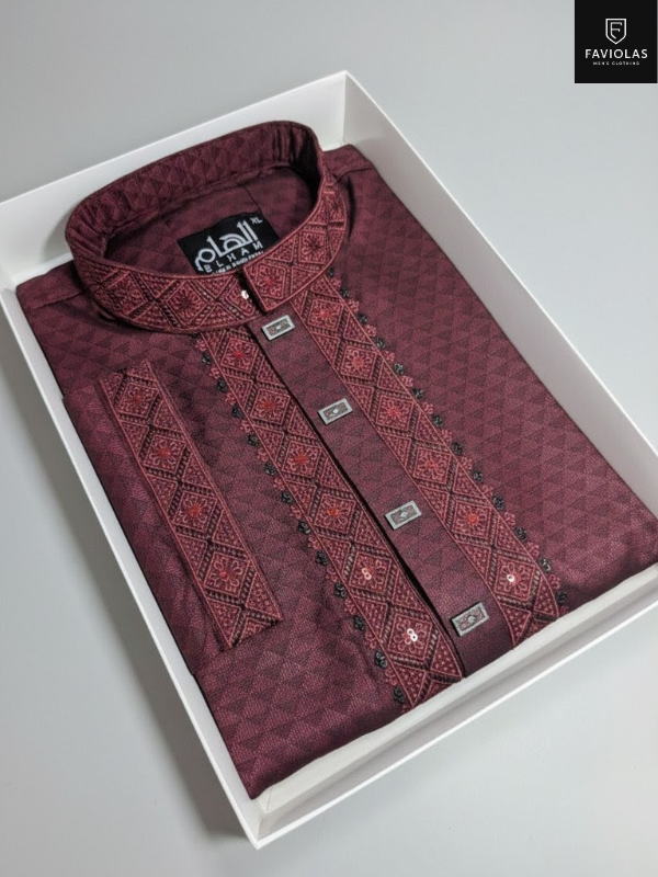 Premium Maroon  Embroidery Panjabi (PFE-114)