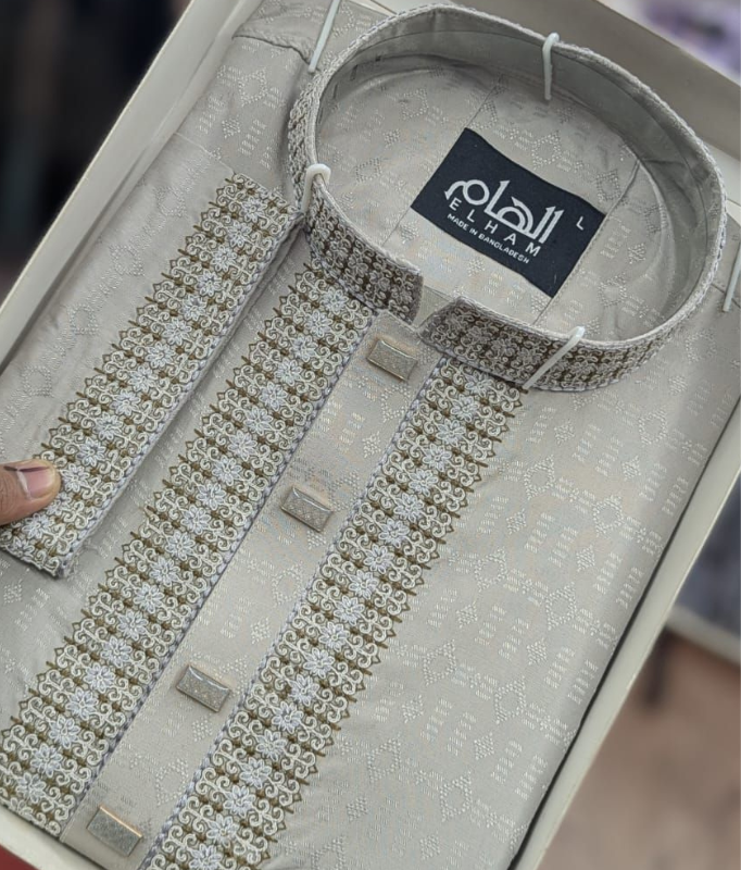 Premium Ash Cotton Embroidery Panjabi-(PE156)