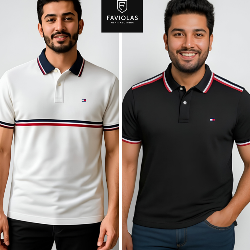 Polo T-Shirt White+Black-2 Piece Offer