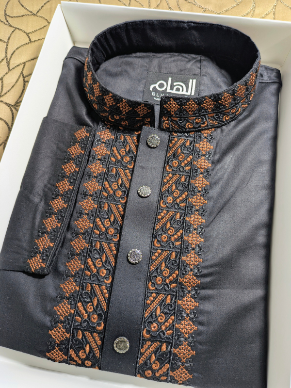 Royal Black Cotton Embroidery Panjabi(PE-16)